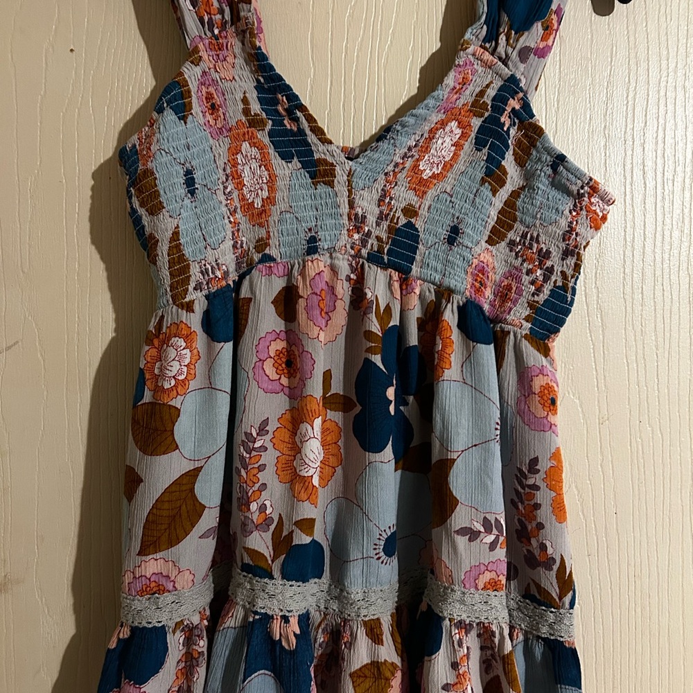 Angie Colorful Smocked Rayon Floral Tank Top